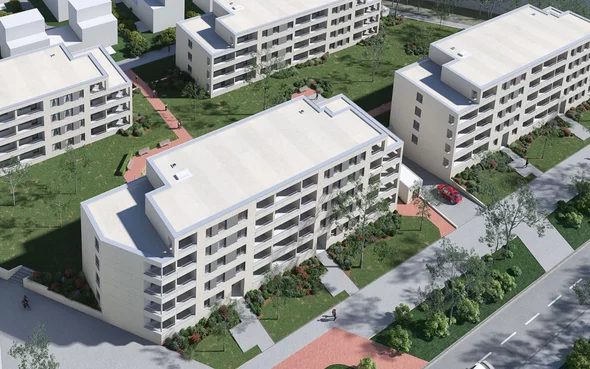 Visionsbild von Häuserkomplex von oben