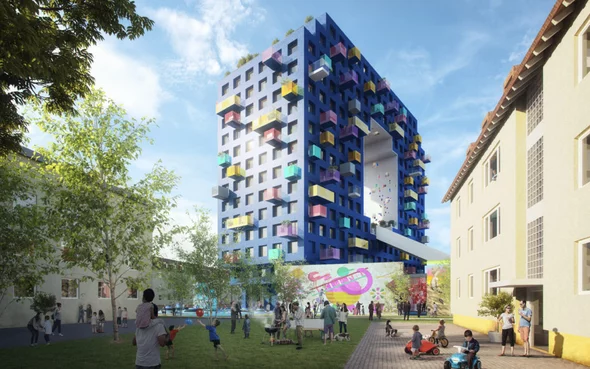 Visionsbild von buntem Haus in O Form