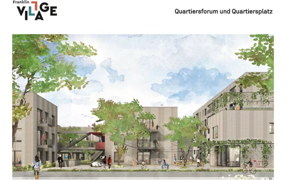 Visionsbild des Quartierforums und Quartierplatzes auf Franklin